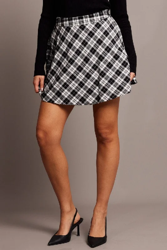 Outfits Ideas Black Check Skater Skirt Mini