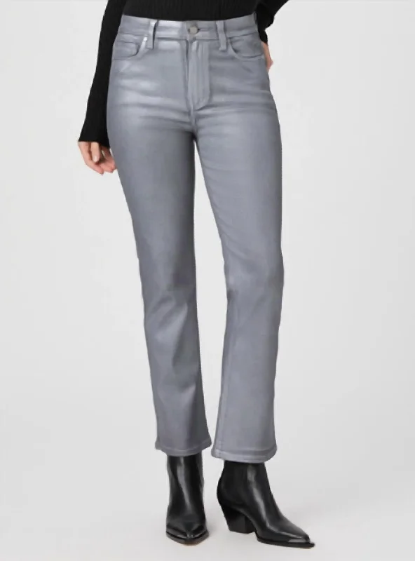 Women's Comfy Loungewear Outfit Claudine Flare Jean In Silver Shimmer Luxe Coating