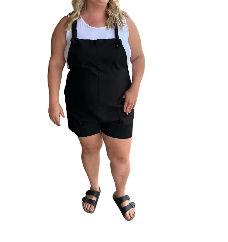 Women's Relaxed Outfit Tie-Knot Strap Pocket Overalls In Black
