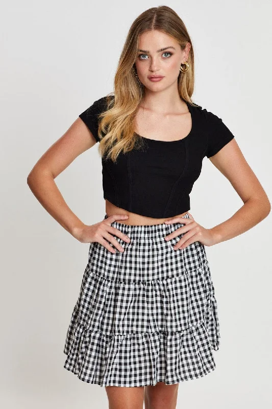 Flash Discount Check Flare Skirt Mini High Rise