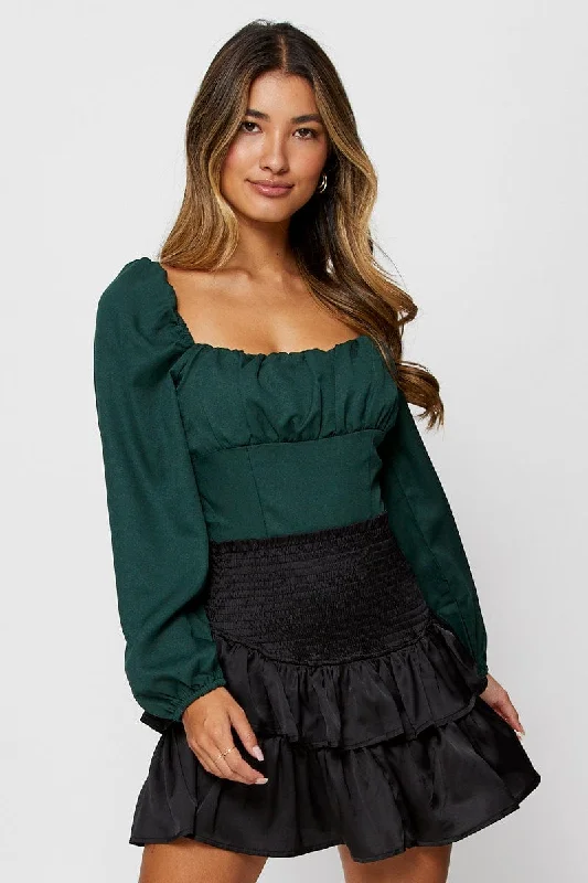 Women's Casual Clothing For Lounging Black Mini Skirt Shirred Waist Satin