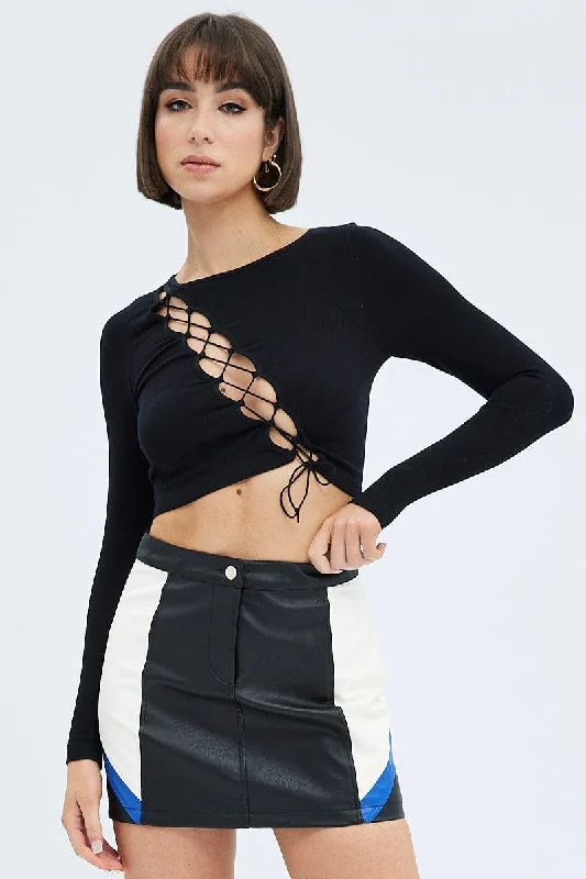 Flash Sales This Week Black Mini Skirt High Rise Faux Leather