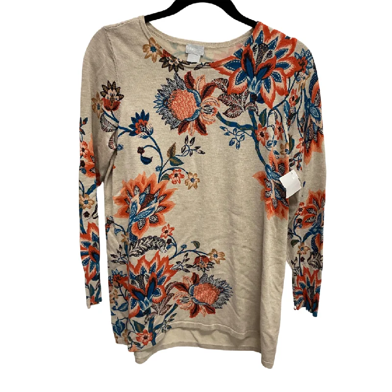 Sweater By Chicos In Cream & Orange, Size: S