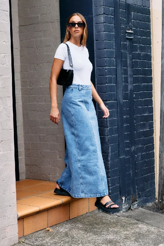 Women's Clothing Outfit Set Denim Maxi Skirt High Rise