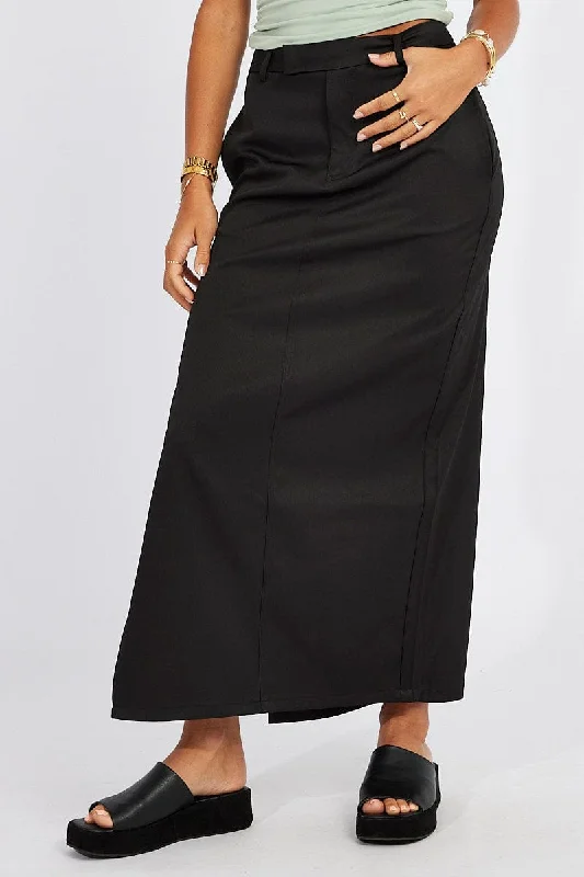 Women's Apparel And Garments Black Mid Skirt Side Split High Rise