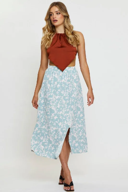 Print Midi Skirt Front Slit