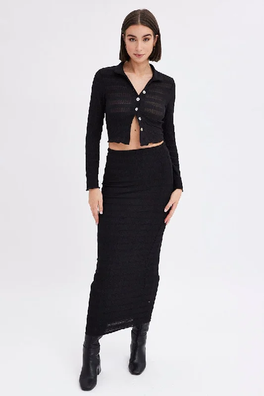 Timeless Women's Clothes Black Maxi Skirt Bodycon Textured Jersey