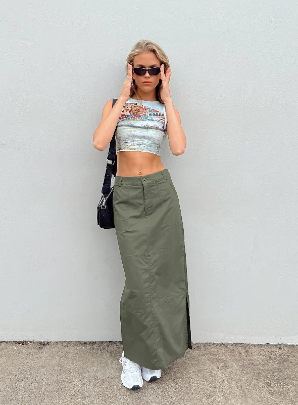 Women's Resort Attire Devine Cargo Maxi Skirt Khaki