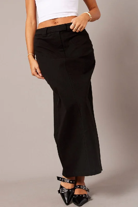 Women's Professional Garments Black Tailored Skirt Midi Mid Rise