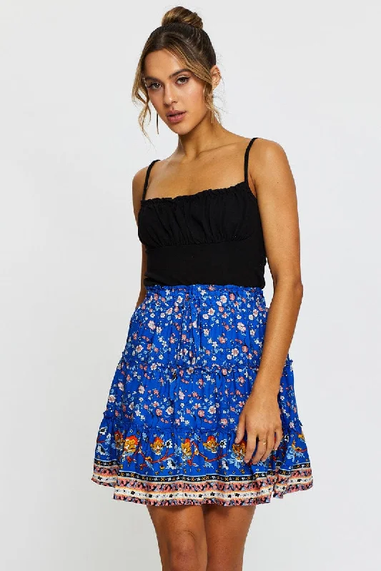 Women's Vintage-Inspired Clothing Boho Print Skater Mini Skirt