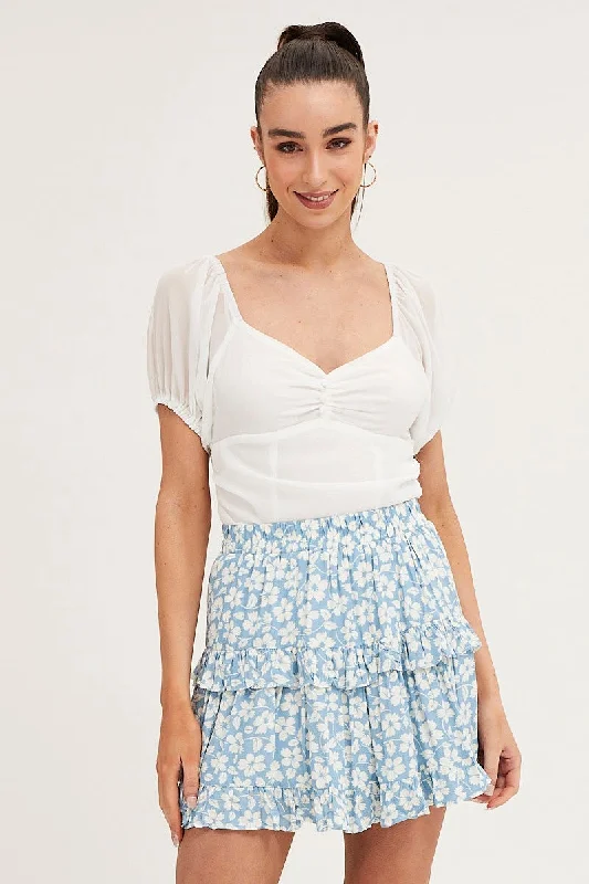 Sustainable Women's Apparel Print Elastic Waist Mini Skater Skirt