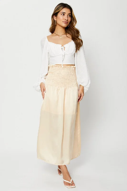 Women's Seasonal Clothing White Maxi Skirt Satin