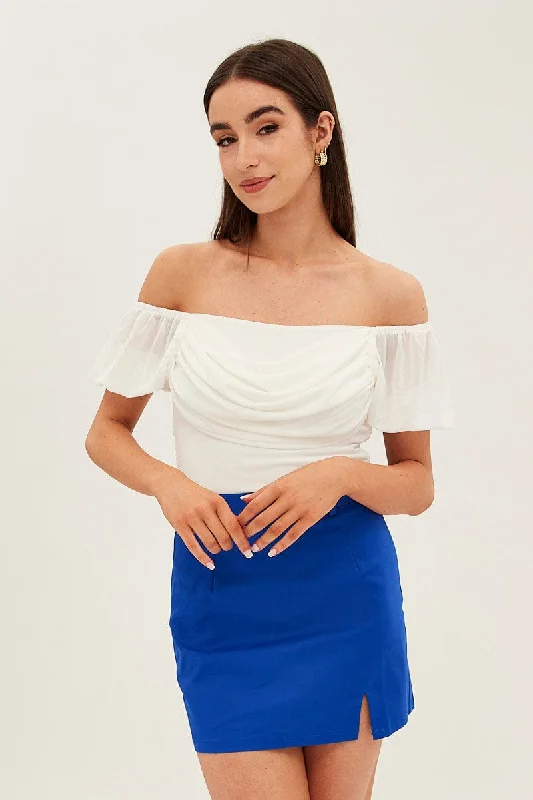 Women's Holiday Apparel Blue Mini Skirt High Rise Front Split