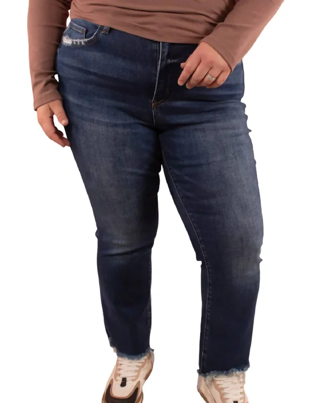 Women's Romantic Outfit High Rise Frayed Hem Flare Jean In Dark Wash