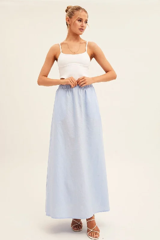 Women's Wedding Apparel Blue Maxi Skirt Linen Blend Side Split