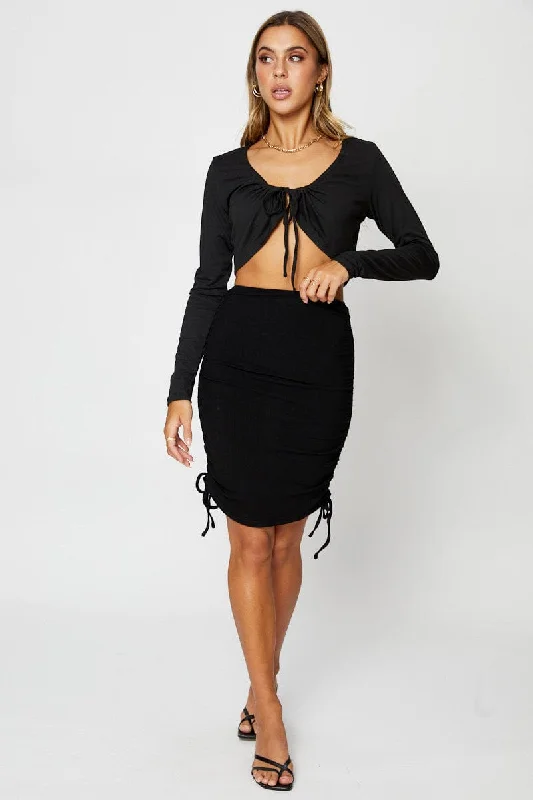 Trendy Women's Apparel Black High Waist Side Ruched Bodycon Skirt