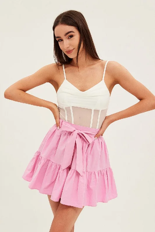 Stylish Women's Attire Pink Flare Skirt Skater Poplin