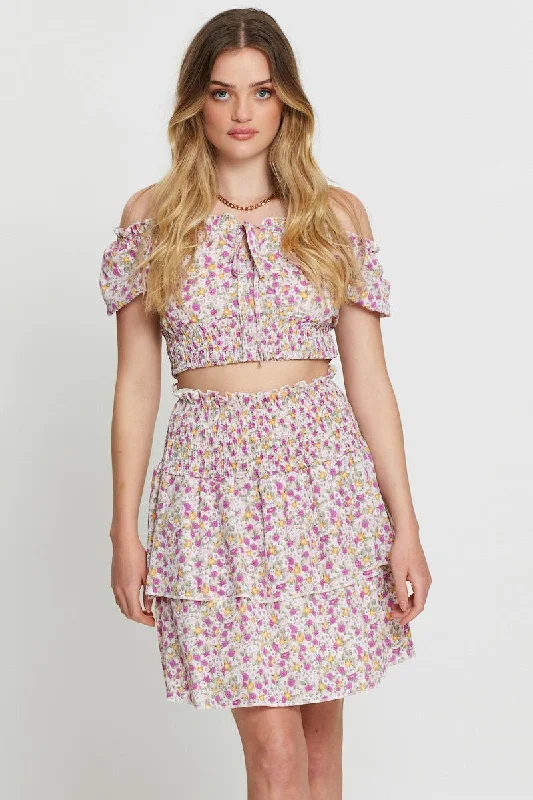 Print Ruffle Skater Skirt