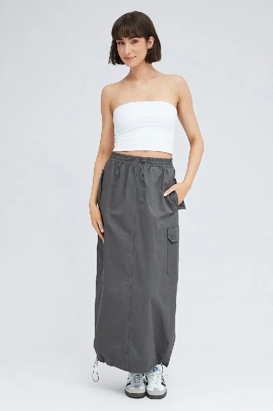 Women's Clothing Brands Grey Parachute Skirt Maxi