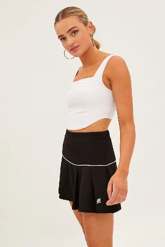 Comfy Women's Outfits for Daily Wear Black Pleated Tennis Mini Skort Skirt