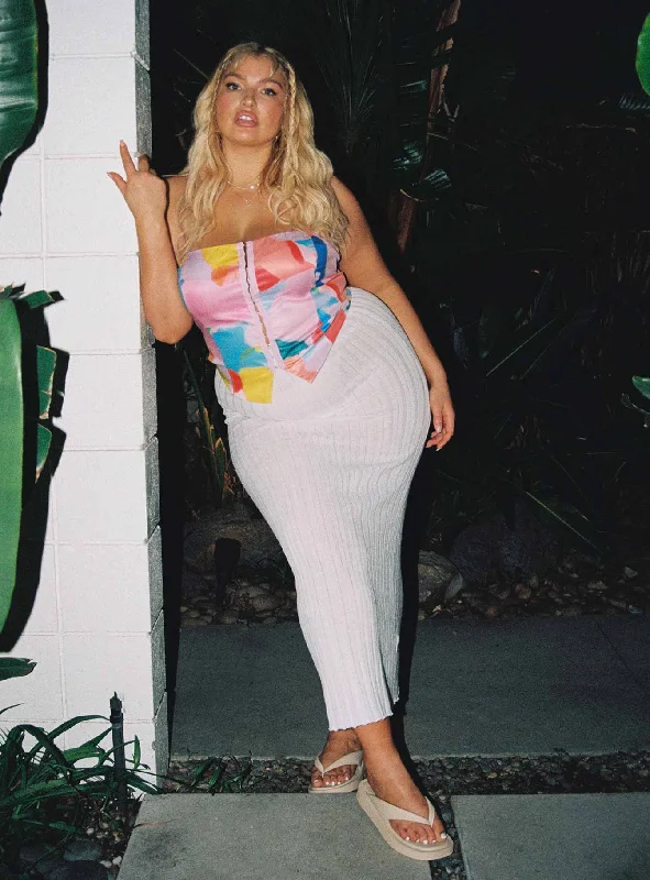 Women's Chic Outerwear Outfit Belle Knit Maxi Skirt White Curve