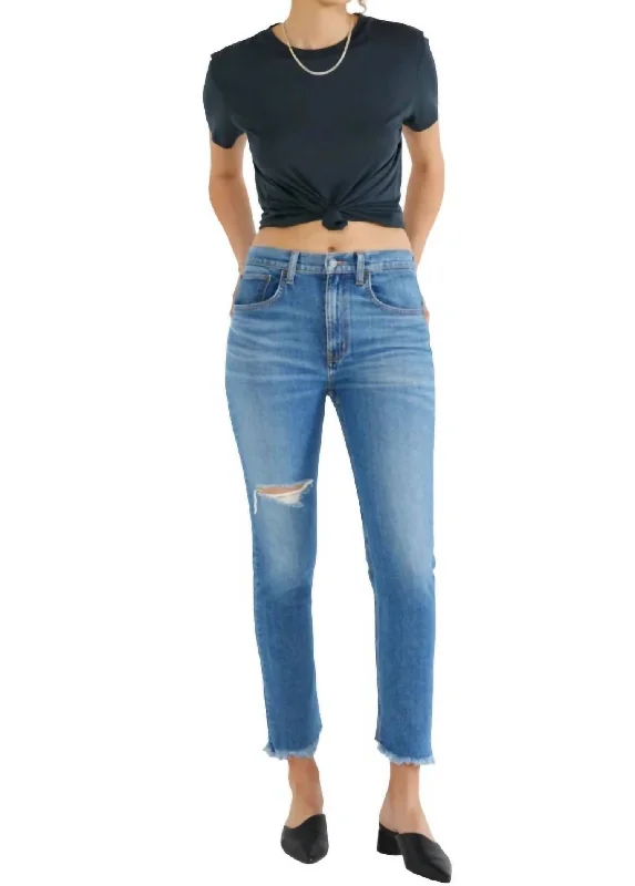 Women's Travel Attire Scarlet Mid Rise Slim Jeans In Midnight Frost