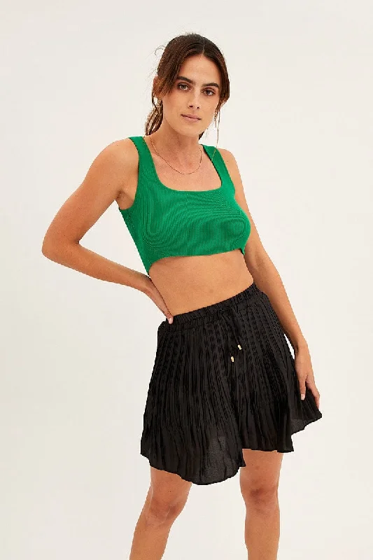 New Arrival Discount Black Pleated Skirt Mini Satin