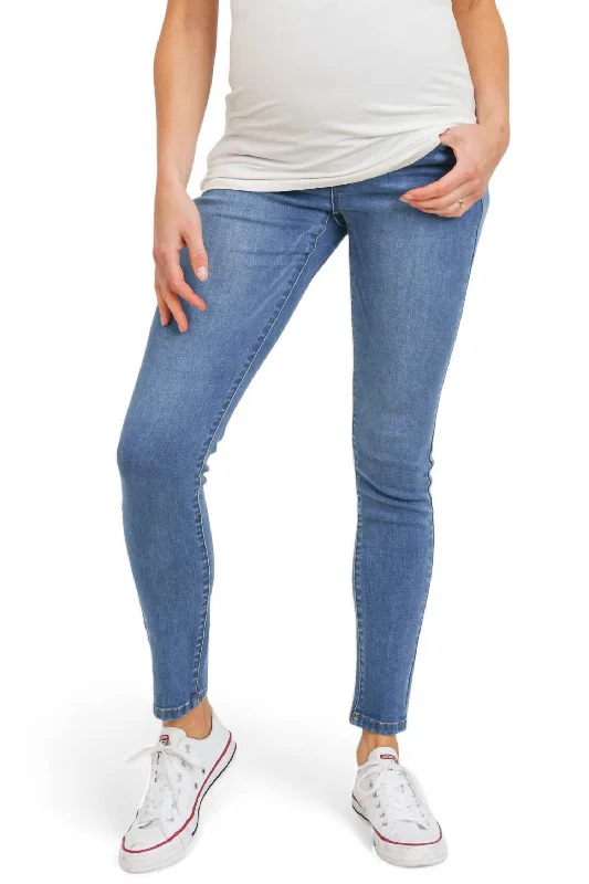 Women's Clothing Stretch Maternity Skinny Jeans With Elastic Belly Band In Light Denim