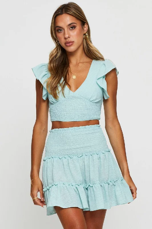 Summer Sale Blue Flare Skirt Mini High Rise