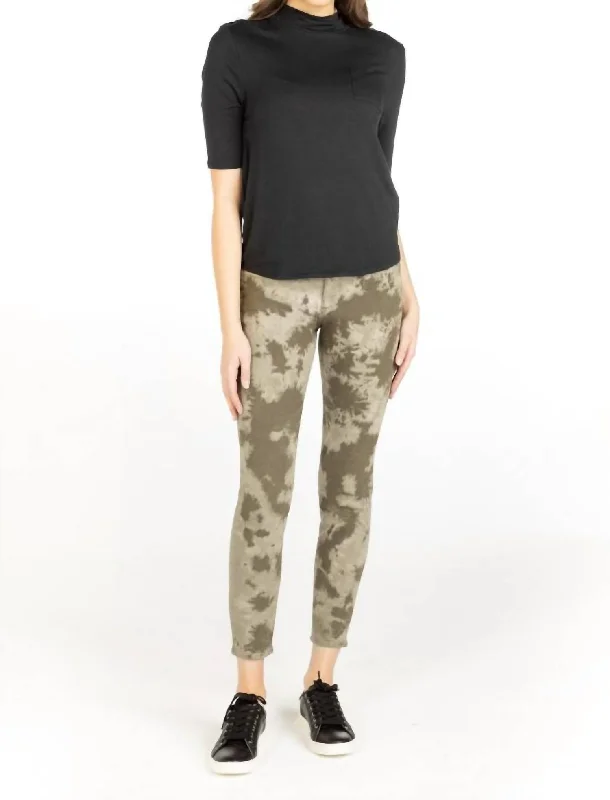 Printed Skinny Jeans In Olive Green