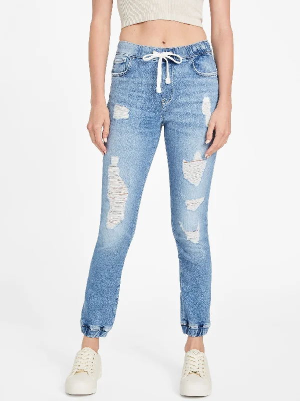 Women's Plus-Size Garments Eco Mary Destroyed Denim Joggers