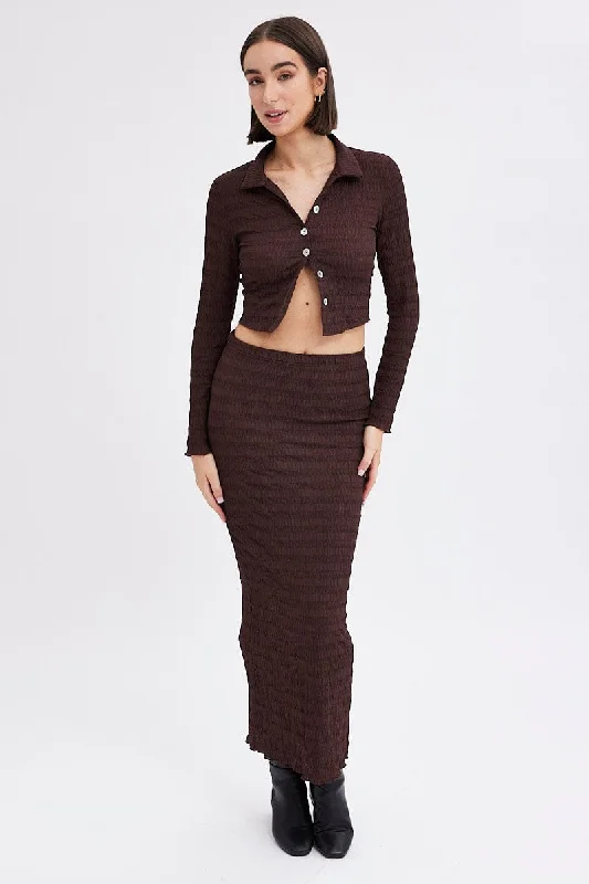 Flash Sales Today Brown Maxi Skirt Bodycon Textured Jersey