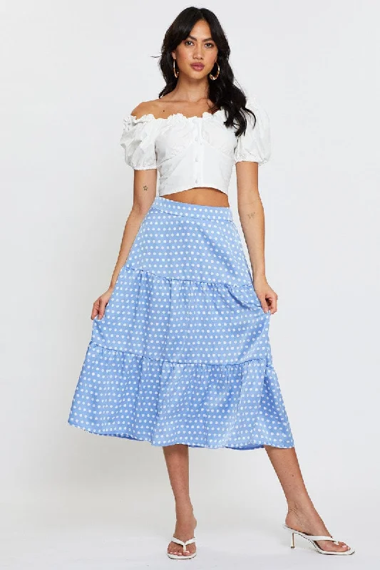 Women's Classic Outfit Polka Dot Midi Skirt High Rise