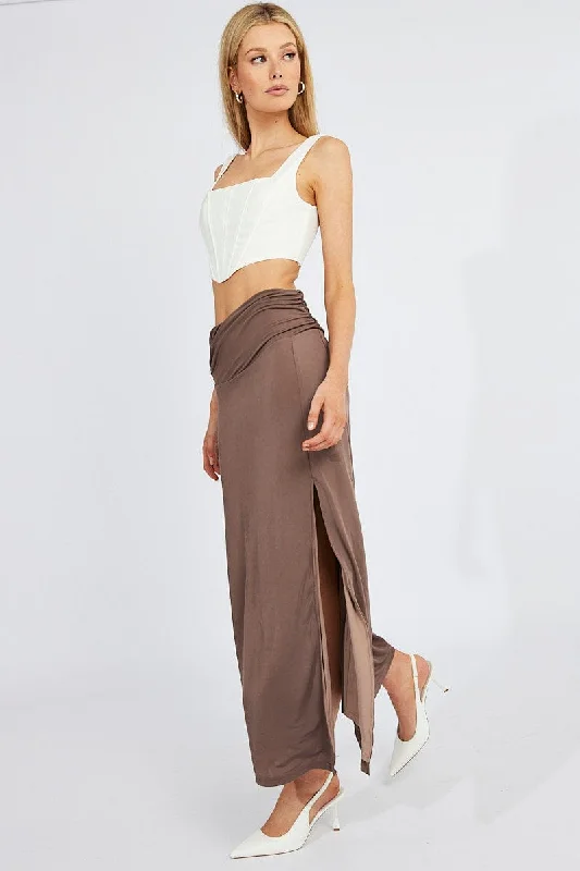 Top 10 Women's Online Clothing Stores Brown Maxi Skirt Asymmetric Hem