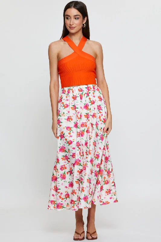 Comfortable Loungewear for Women Print Maxi Skirt High Rise