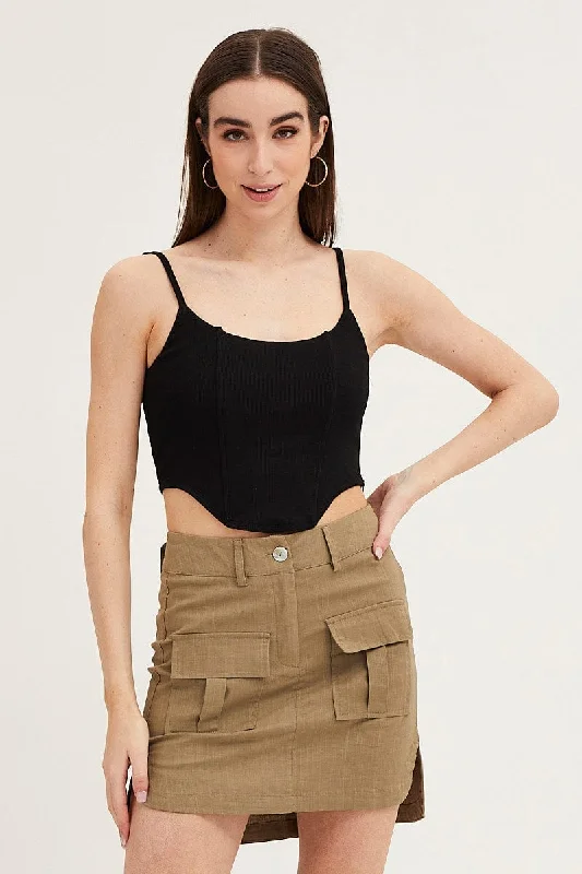 Green Mini Skirt High Rise Utility