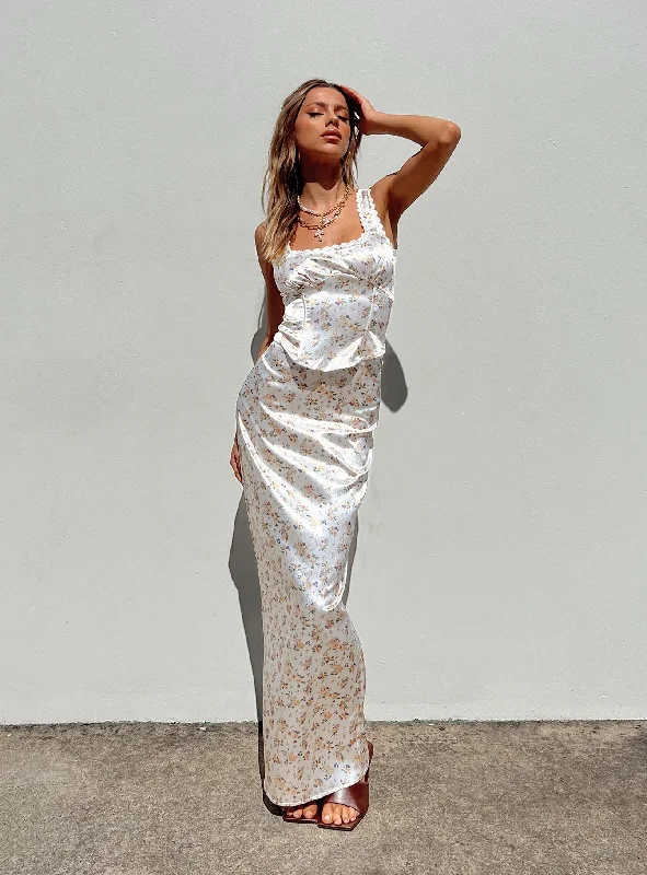 Early Bird Offer Berlin Satin Maxi Skirt White