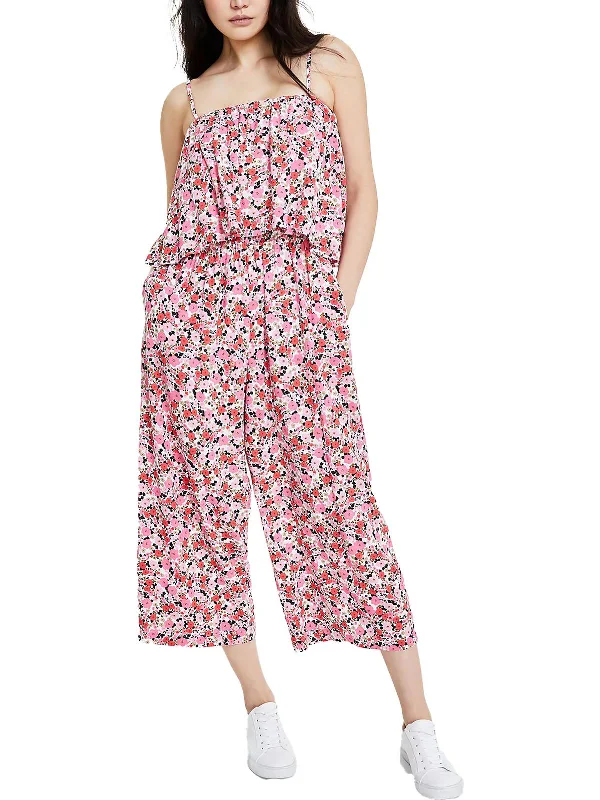 Plus-Size Women's Garments Womens Drapey Floral Jumpsuit