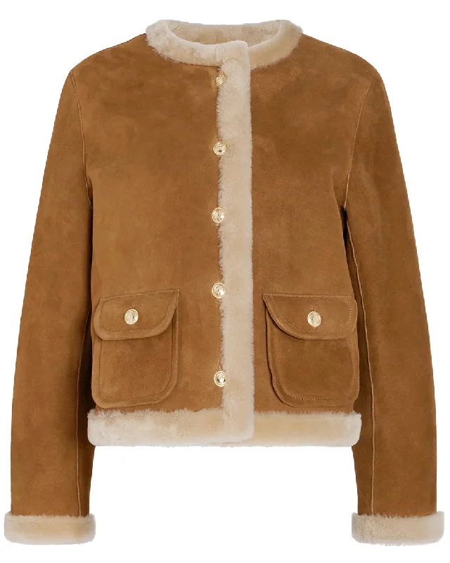 Women's Evening Garments Beige and Cognac Carmen Shearling Jacket