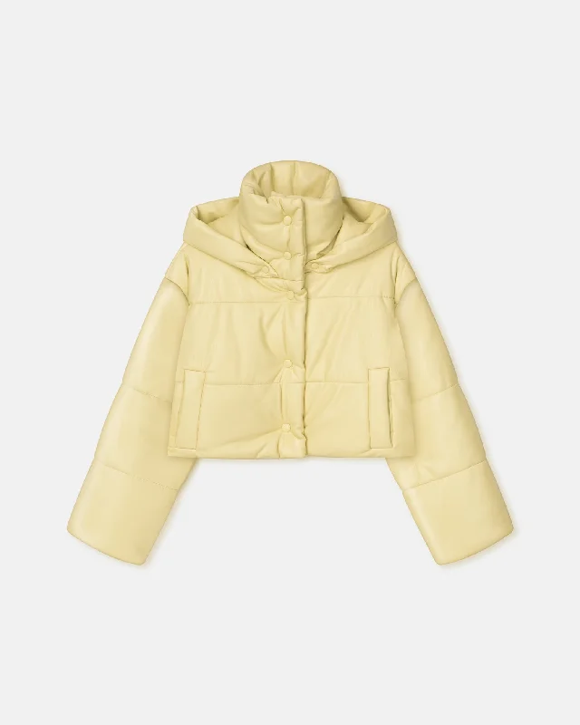 Women's Comfortable Garments Aveline - Cropped Okobor™ Alt-Leather Puffer Jacket - Lemongrass
