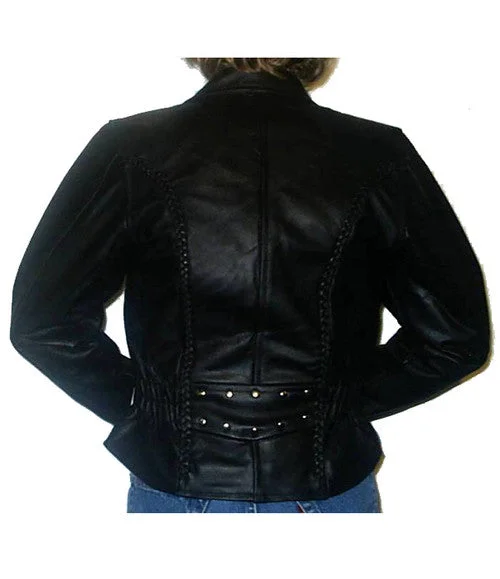 Clothes For Sale Ladies Leather Jacket with Braid, Studs, and gathered waist - Stay Chic and Warm 7013 Clothes For Sale Ladies Leather Jacket with Braid, Studs, and gathered waist - Stay Chic and Warm 7013