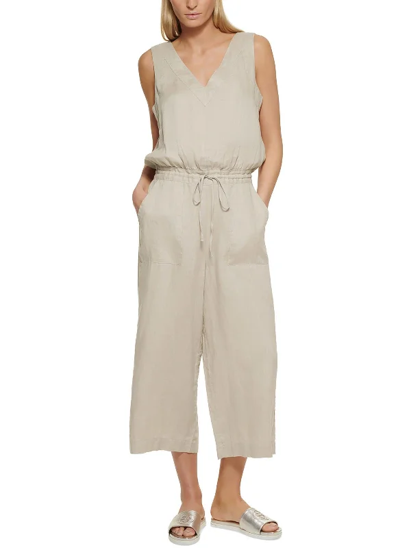 Women's Resort Attire Womens Linen Sleeveless Jumpsuit