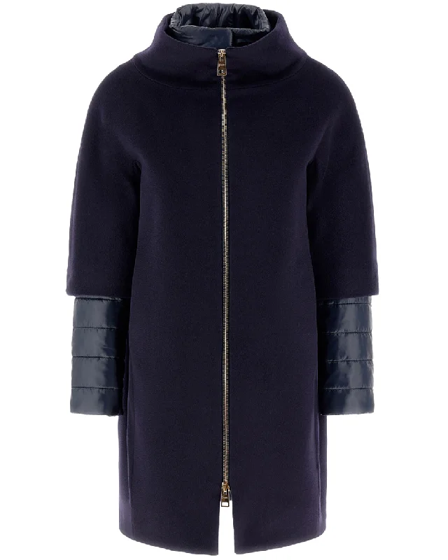 Modern Women's Outfit Navy Quilted Cocoon Layered Jacket