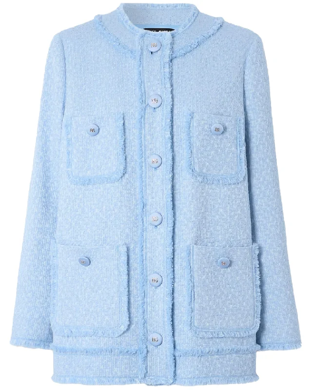 Women's Vacation Clothes Light Lilac Tweed Collarless Jacket