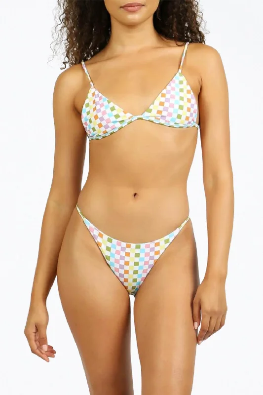 Hali String Bikini Bottom In Eco Rainbow Check