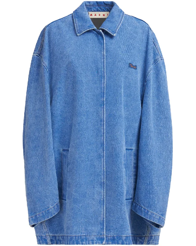 Online Boutiques Affordable Cobalt Denim Collared Cocoon Jacket