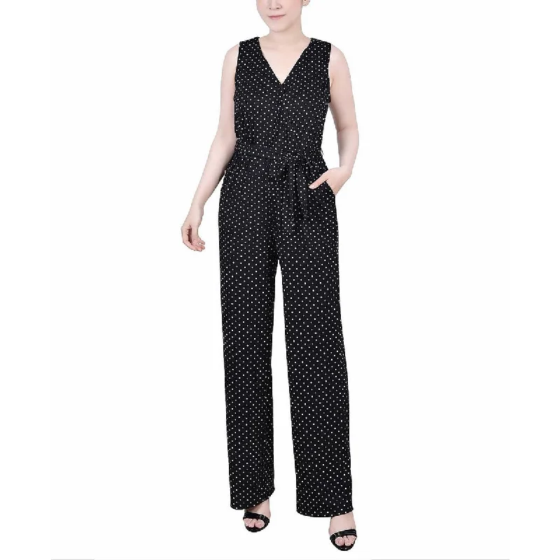 Women's Evening Attire Petites Womens Knit Polka Dot Jumpsuit