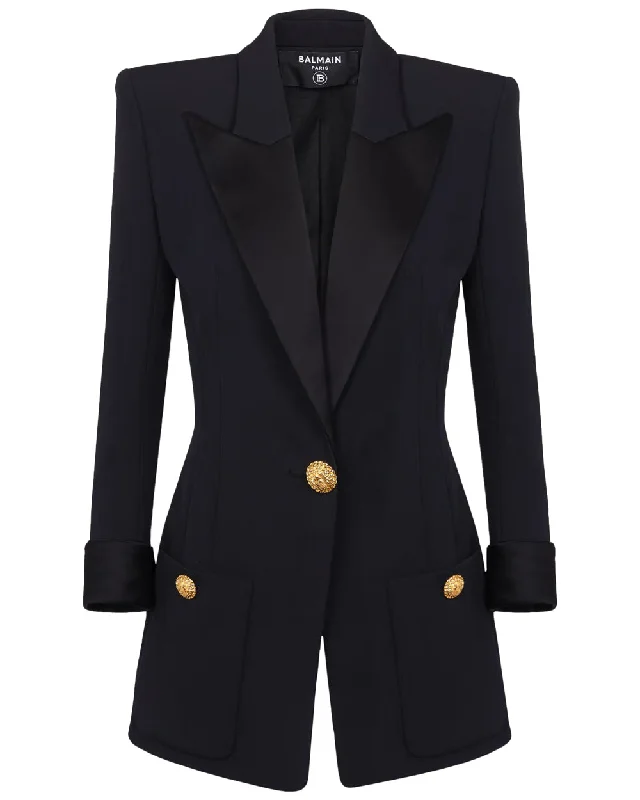 Women's Online Boutique Noir Satin Collar Single Button Jacket