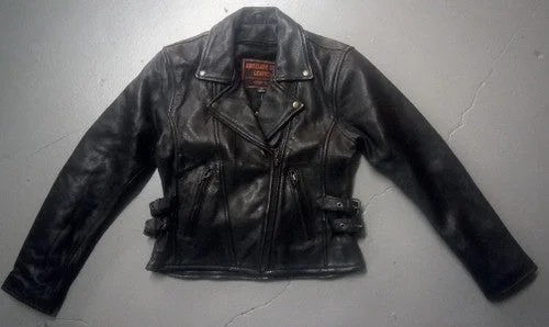 Clothes Women Women's Leather Motorcycle Jacket with Side Buckles 8061