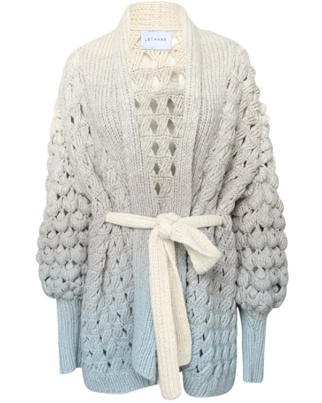 Women's Transitional Attire Off White and Baby Blue Ombre Zoe Mini Cashmere Coat